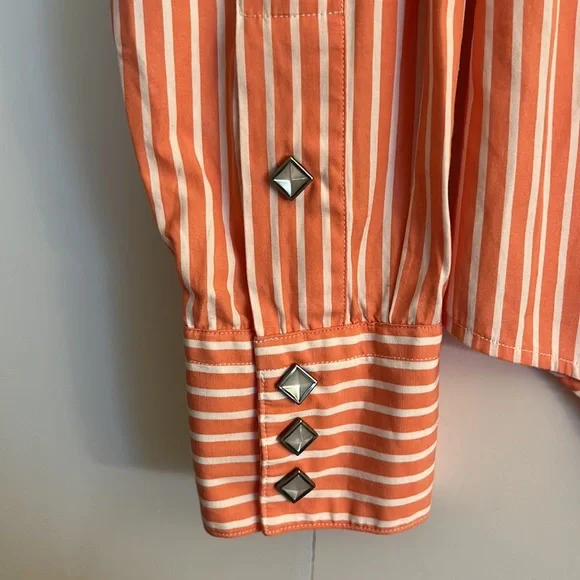 Ralph Lauren Blue Label Western Pearl Snap Button Shirt Size 4 Pink White Stripe - Picture 3 of 8
